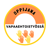 Oppijana vapaaehtoistyössä -merkki.