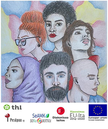 YEE-hankkeen rahoittajien tunnukset ja piirroskuva ihmisistä.