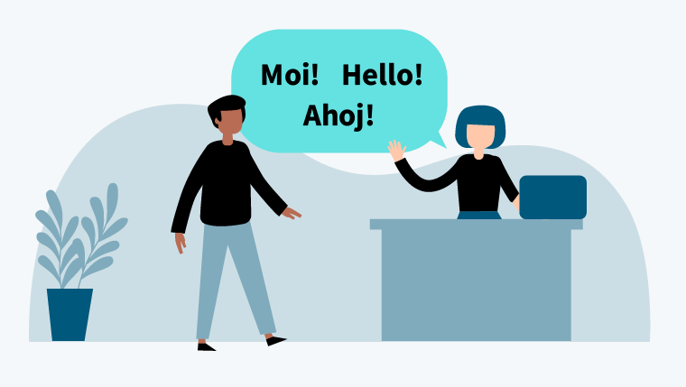  Kundtjänsten hälsar personen på flera språk. 