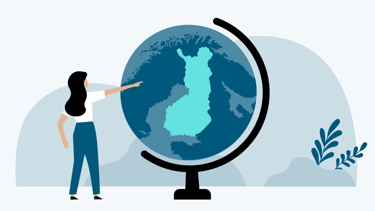  En person visar finska från världen. 